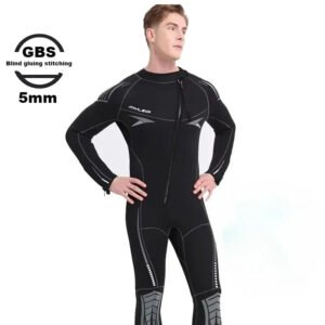 Men 5MM Wetsuit One-piece Diving Suit with Silk-like Fleece Lining ,Oblique Opening Zipper,Scuba Diving,winter Swimsuit
